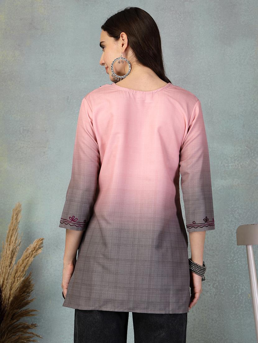 women embroidered three quarter sleeve straight kurti - 21956124 - Standard Image - 3