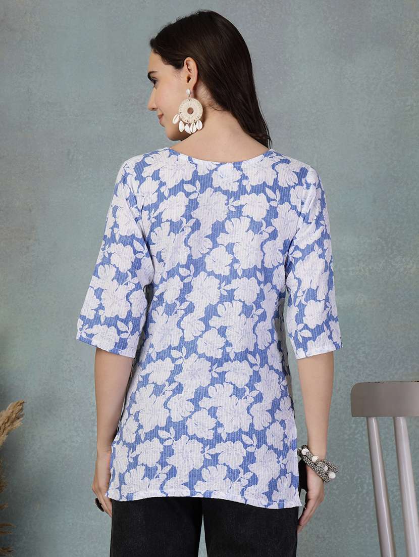 women floral three quarter sleeve straight kurti - 21956133 -  Standard Image - 3