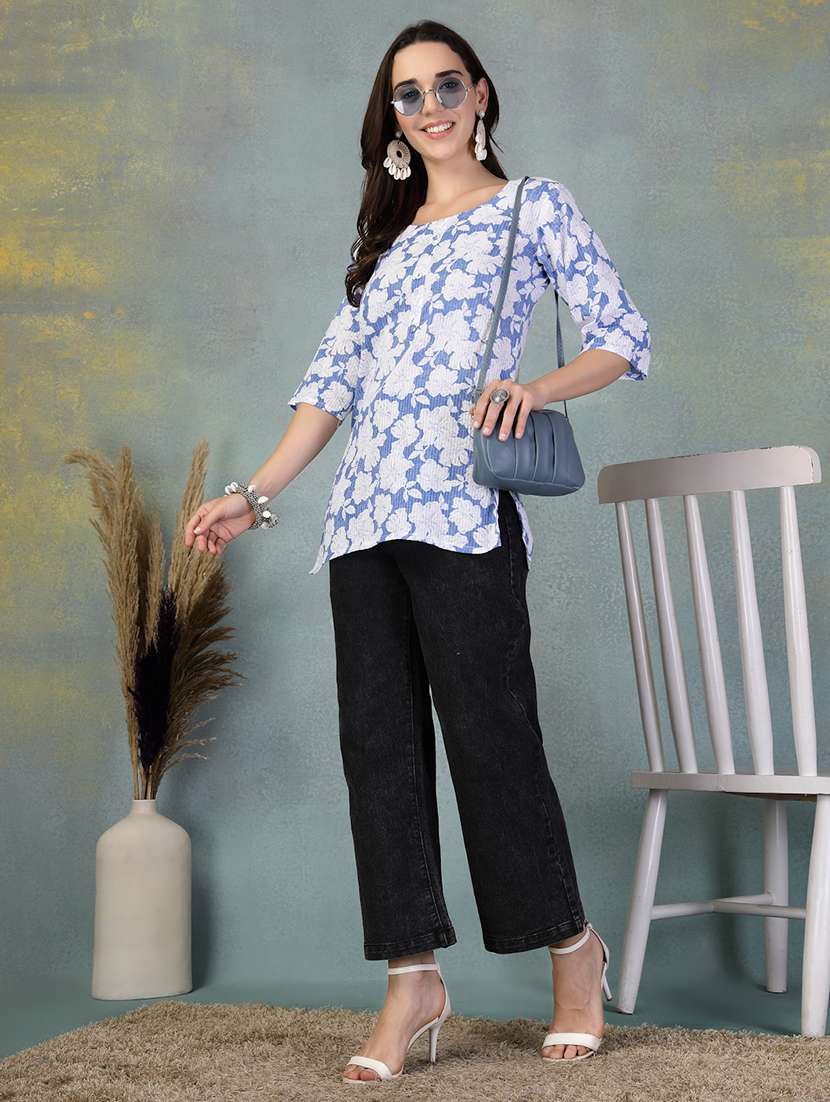 women floral three quarter sleeve straight kurti - 21956133 -  Standard Image - 5