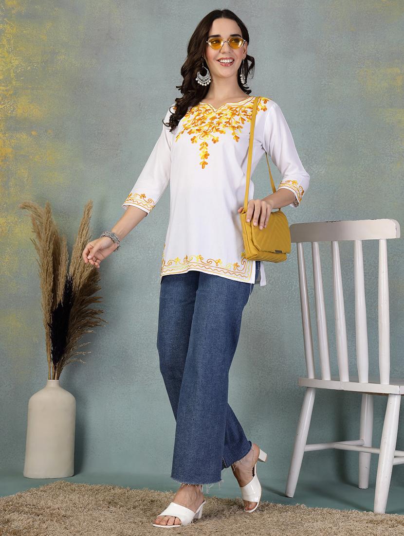 women embroidered three quarter sleeve straight kurti - 21956135 - Standard Image - 5