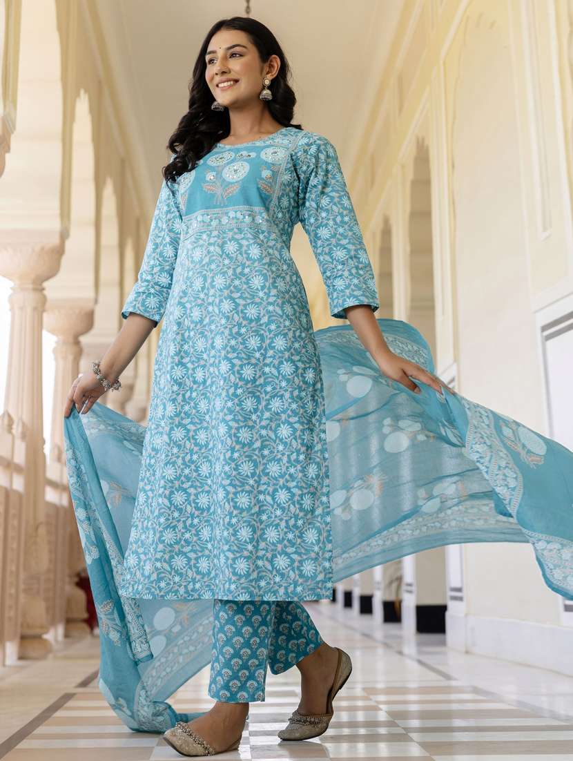 women three quarter sleeve kurta pant with dupatta set - 21956177 -  Standard Image - 3