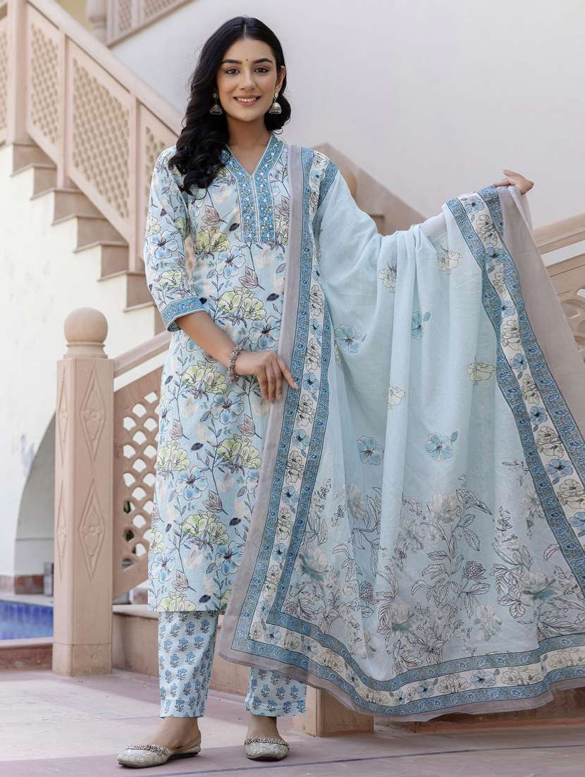 women three quarter sleeve kurta pant with dupatta set - 21956178 -  Standard Image - 3