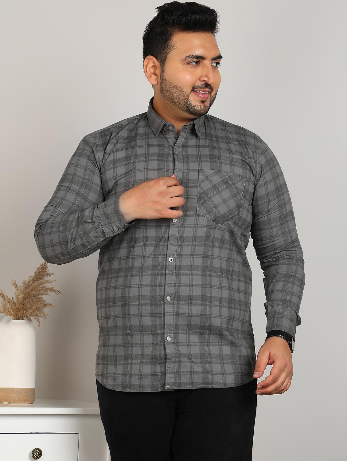 men plus size checkered long sleeve regular fit casual shirt