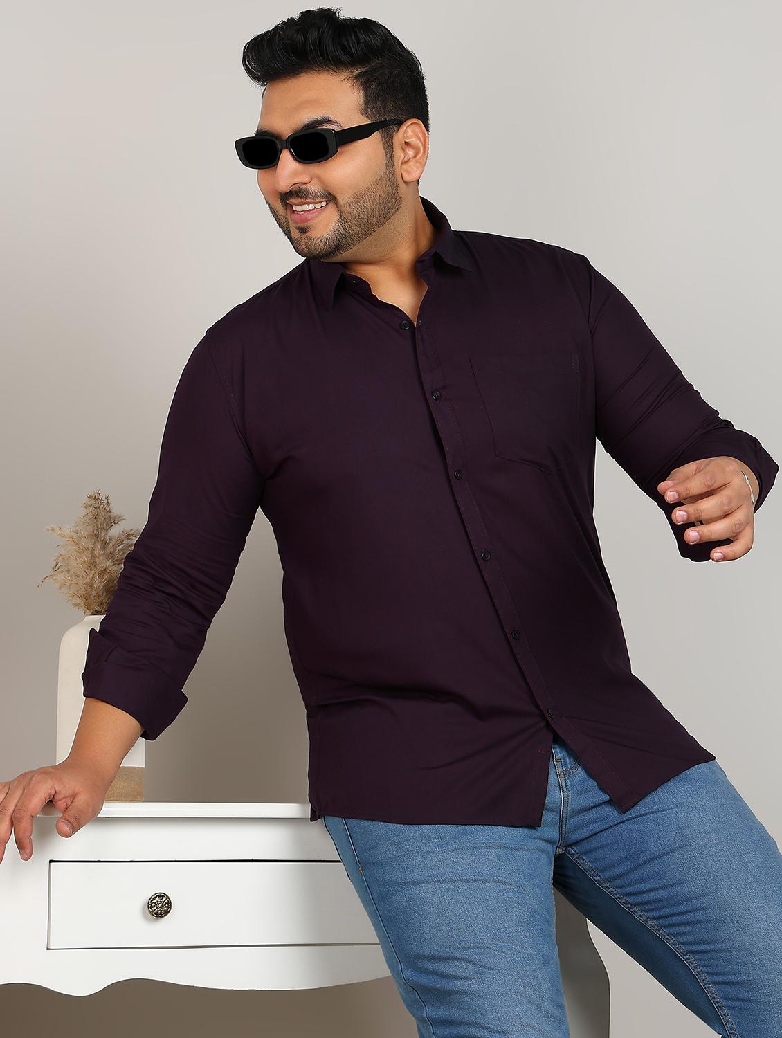 men plus size solid long sleeve regular fit casual shirt