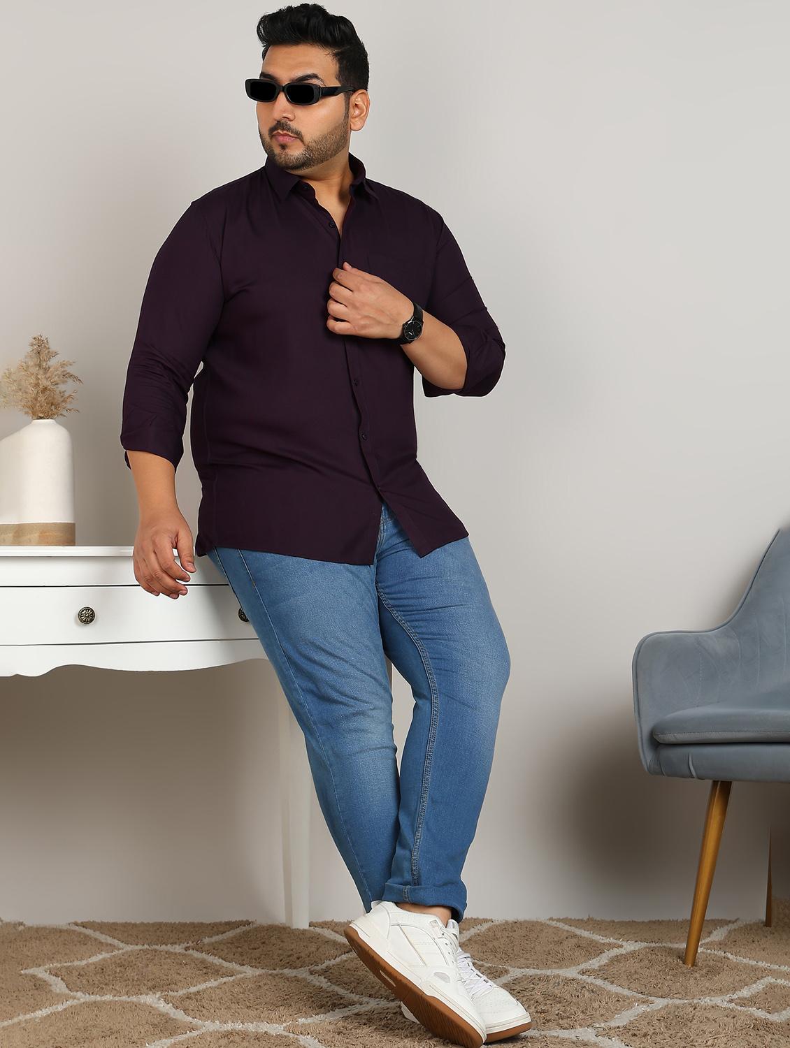 men plus size solid long sleeve regular fit casual shirt - 21956195 - Standard Image - 5
