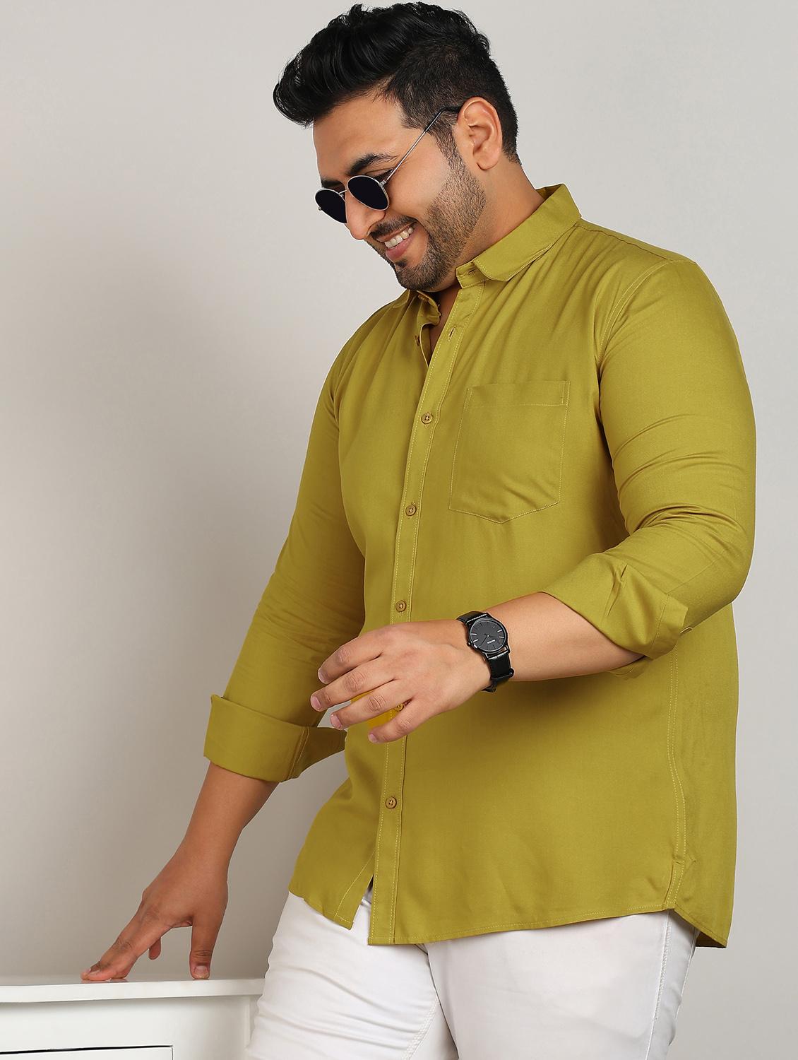 men plus size solid long sleeve regular fit casual shirt
