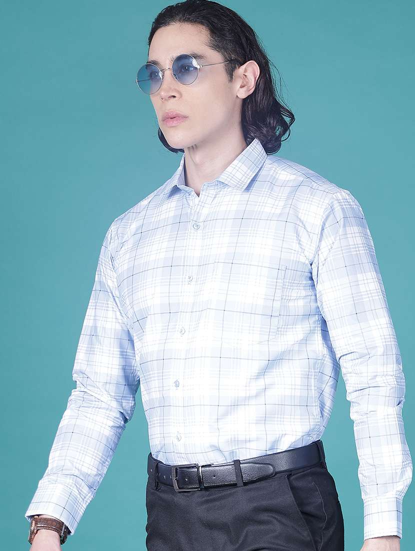 men checkered long sleeve slim fit formal shirt