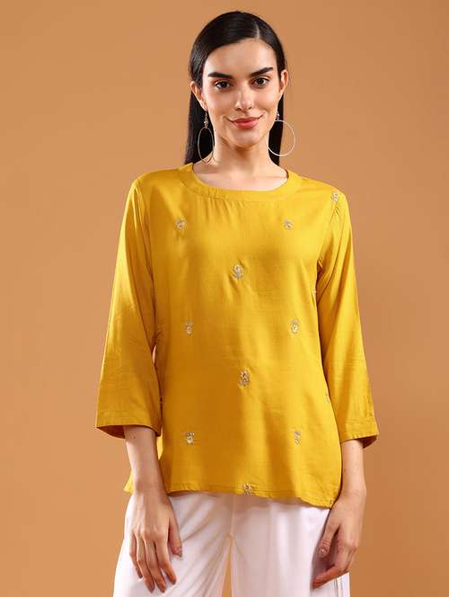women embroidered three quarter sleeve kurti - 21956248 -  Standard Image - 0