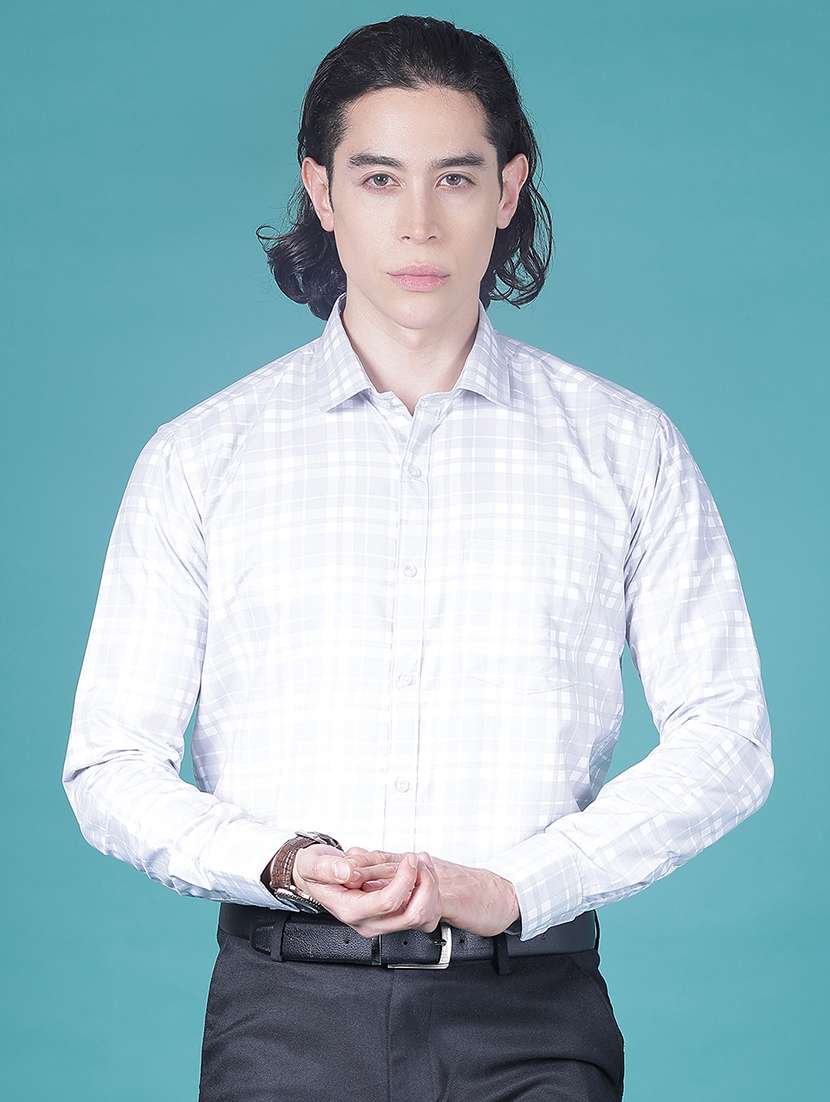 men checkered collared long sleeve formal shirt