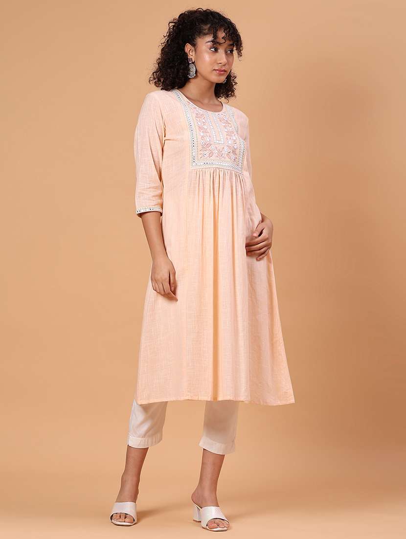 women embroidered three quarter sleeve a-line kurta  - 21956313 -  Zoom Image - 0