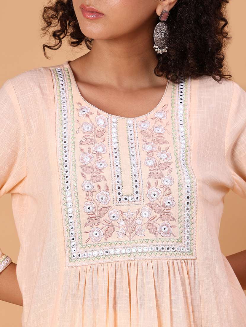 women embroidered three quarter sleeve a-line kurta  - 21956313 -  Standard Image - 5