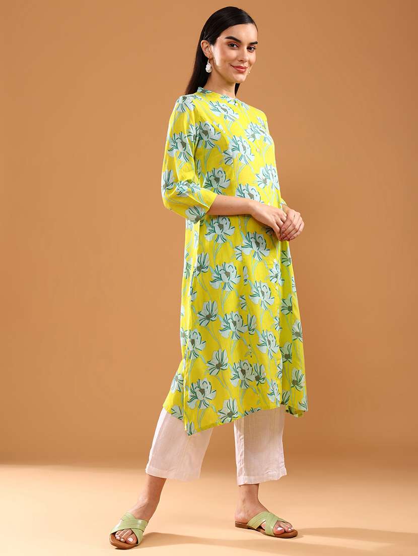women three quarter sleeve straight kurta - 21956318 -  Standard Image - 3