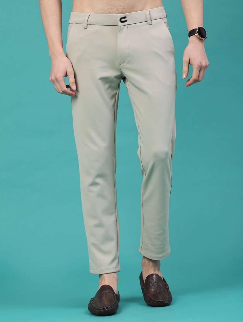 men solid mid rise chinos casual trouser