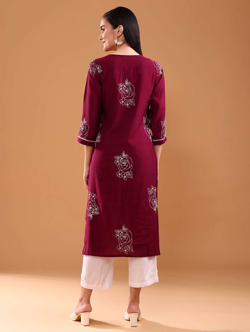 women three quarter sleeve straight kurta - 21956346 -  Standard Image - 3