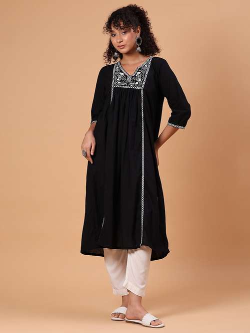 women embroidered three quarter sleeve a-line kurta  - 21956348 -  Standard Image - 0