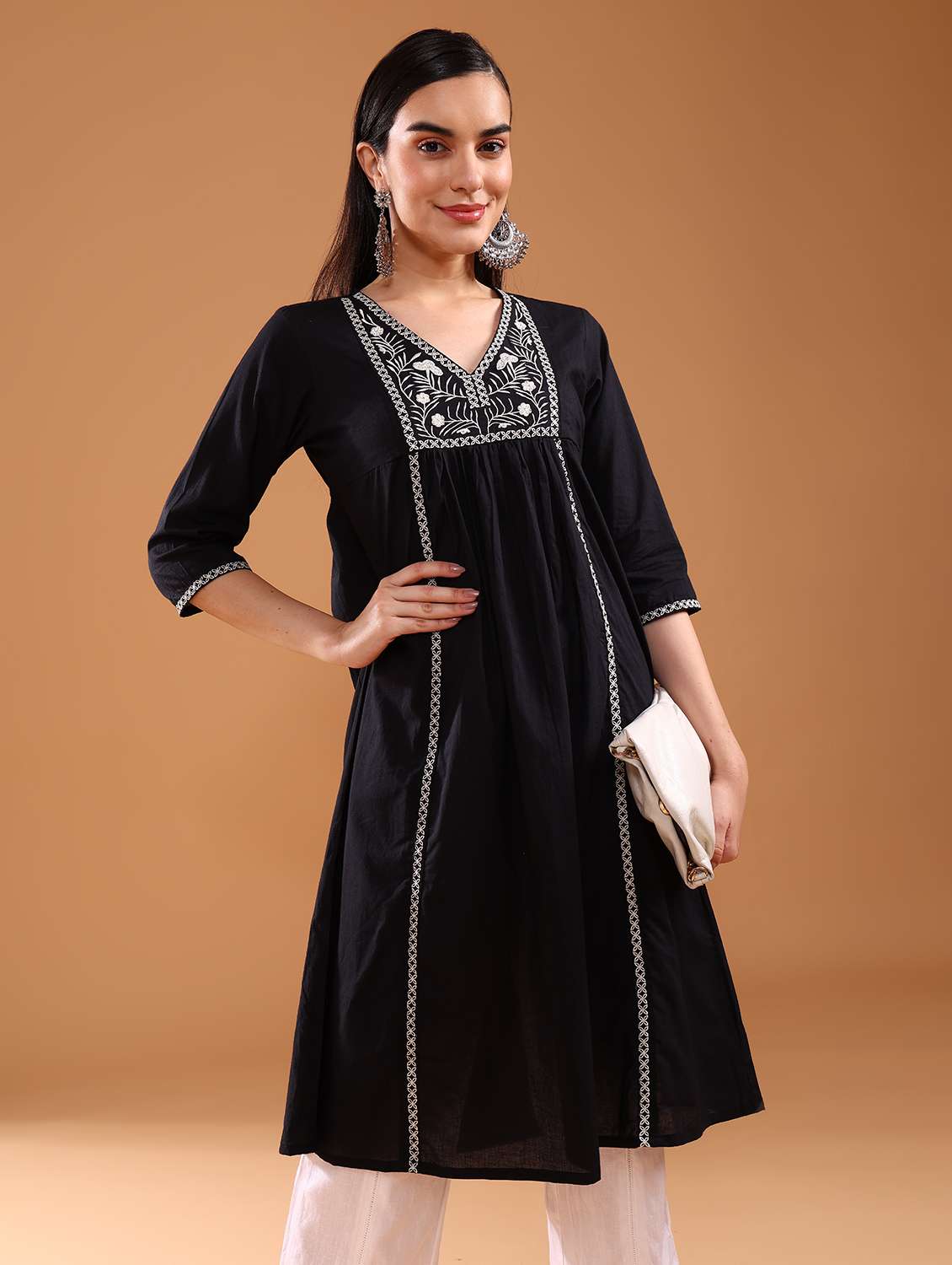 women embroidered three quarter sleeve a-line kurta - 21956348 - Zoom Image - 0