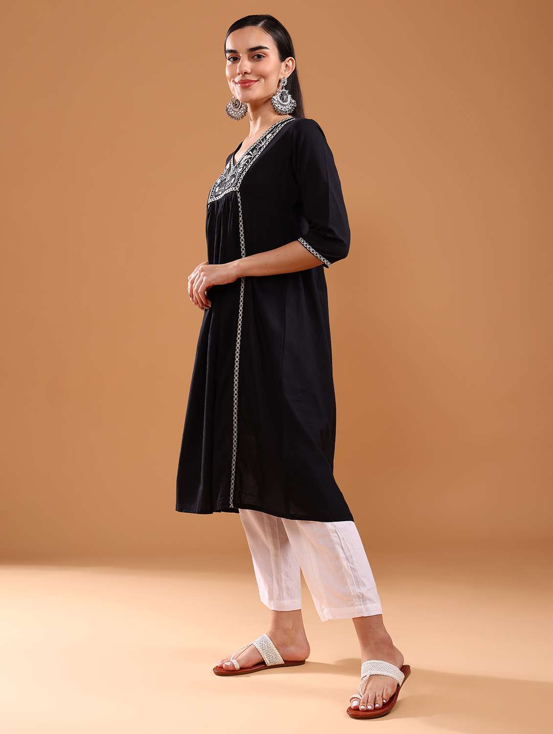 women embroidered three quarter sleeve a-line kurta - 21956348 - Standard Image - 5