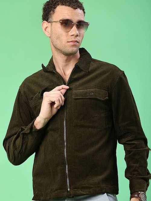 men solid collared long sleeve shacket - 21956361 -  Standard Image - 0
