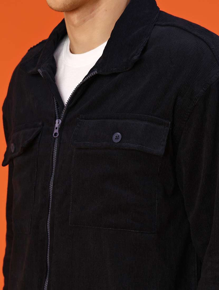 men solid collared long sleeve shacket - 21956362 -  Standard Image - 5