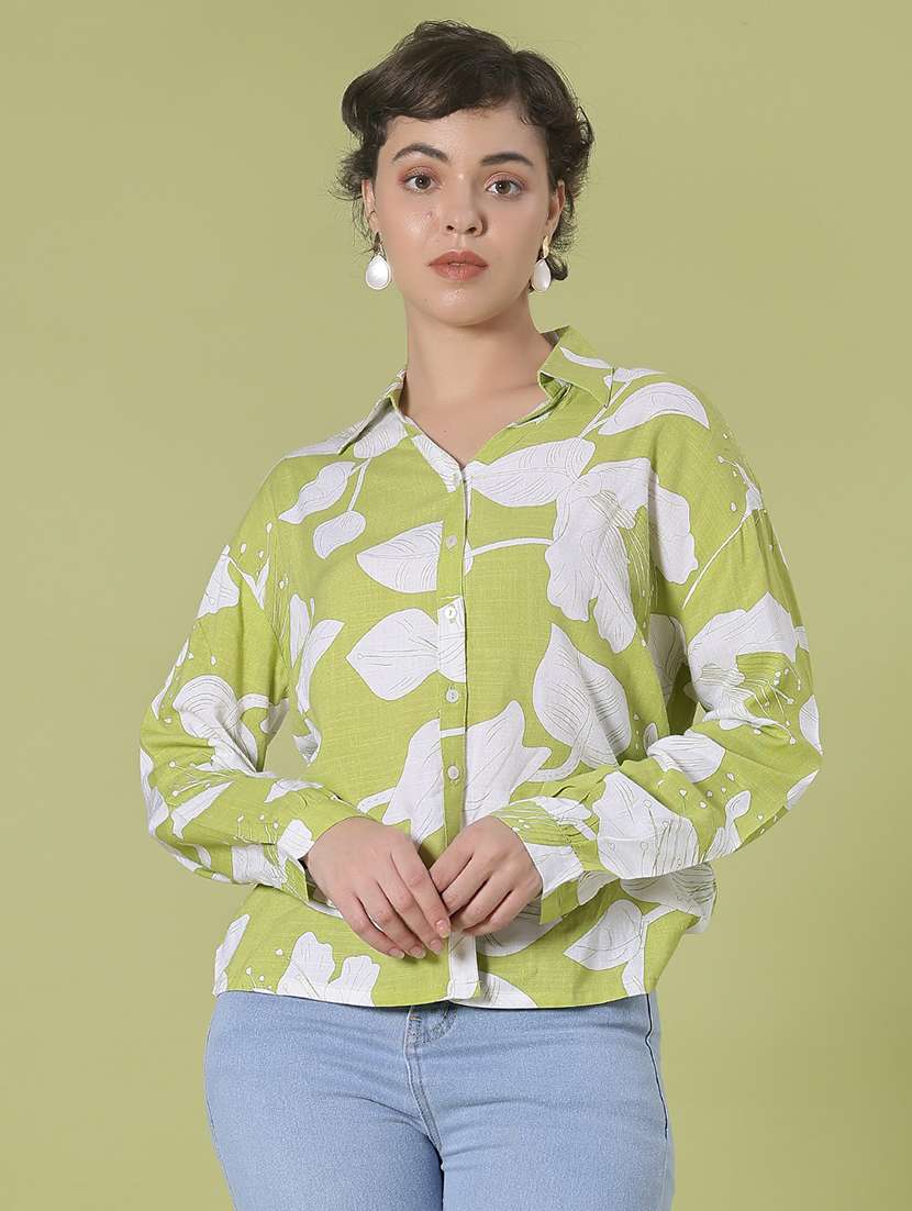 women printed collared long sleeve shirt