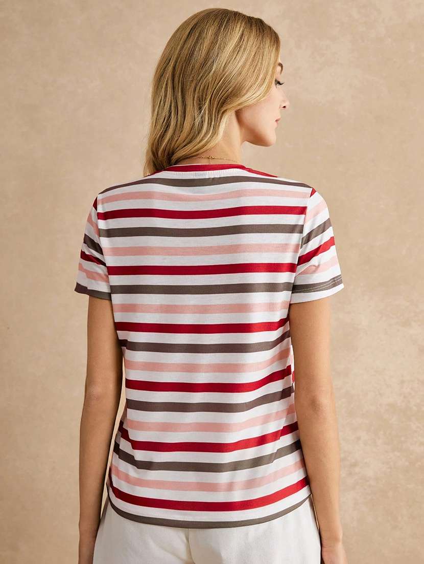 women striped crew neck short sleeve top - 21956395 -  Standard Image - 3
