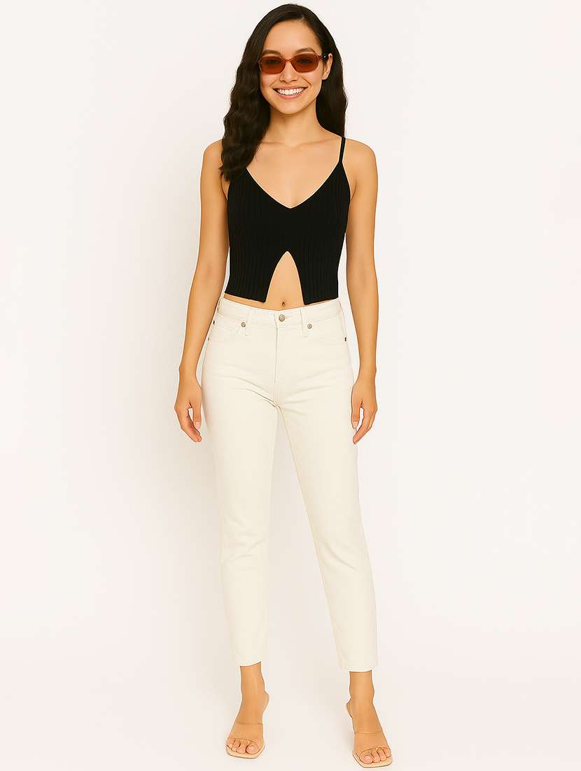 women black solid shoulder strap crop top - 21956409 - Standard Image - 3