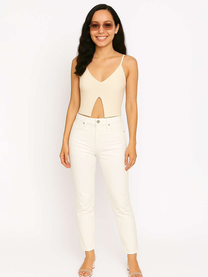women white solid shoulder strap crop top - 21956410 - Standard Image - 3