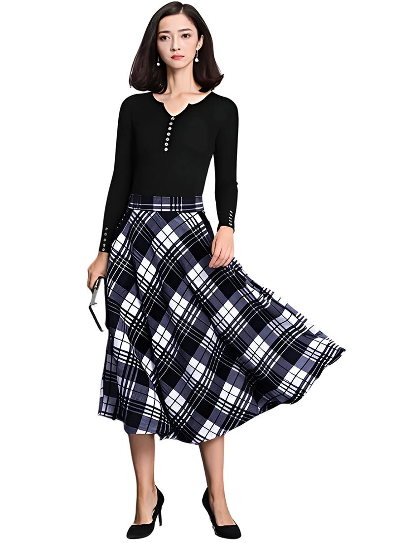 women blue checkered high rise flared skirt - 21956427 - Standard Image - 3