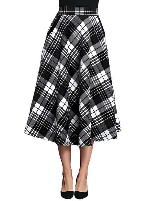 women checkered mid rise flared skirt