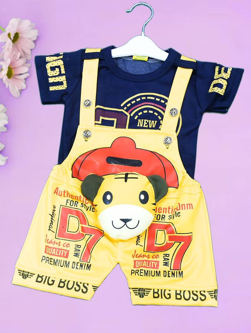 kids printed t-shirt with dungree set - 21956459 -  Zoom Image - 0