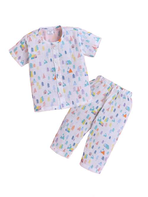 kids white printed short sleeve night suit - 21956466 - Standard Image - 0