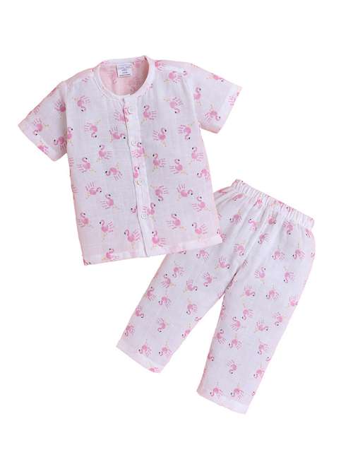 kids white printed short sleeve night suit - 21956467 -  Standard Image - 0