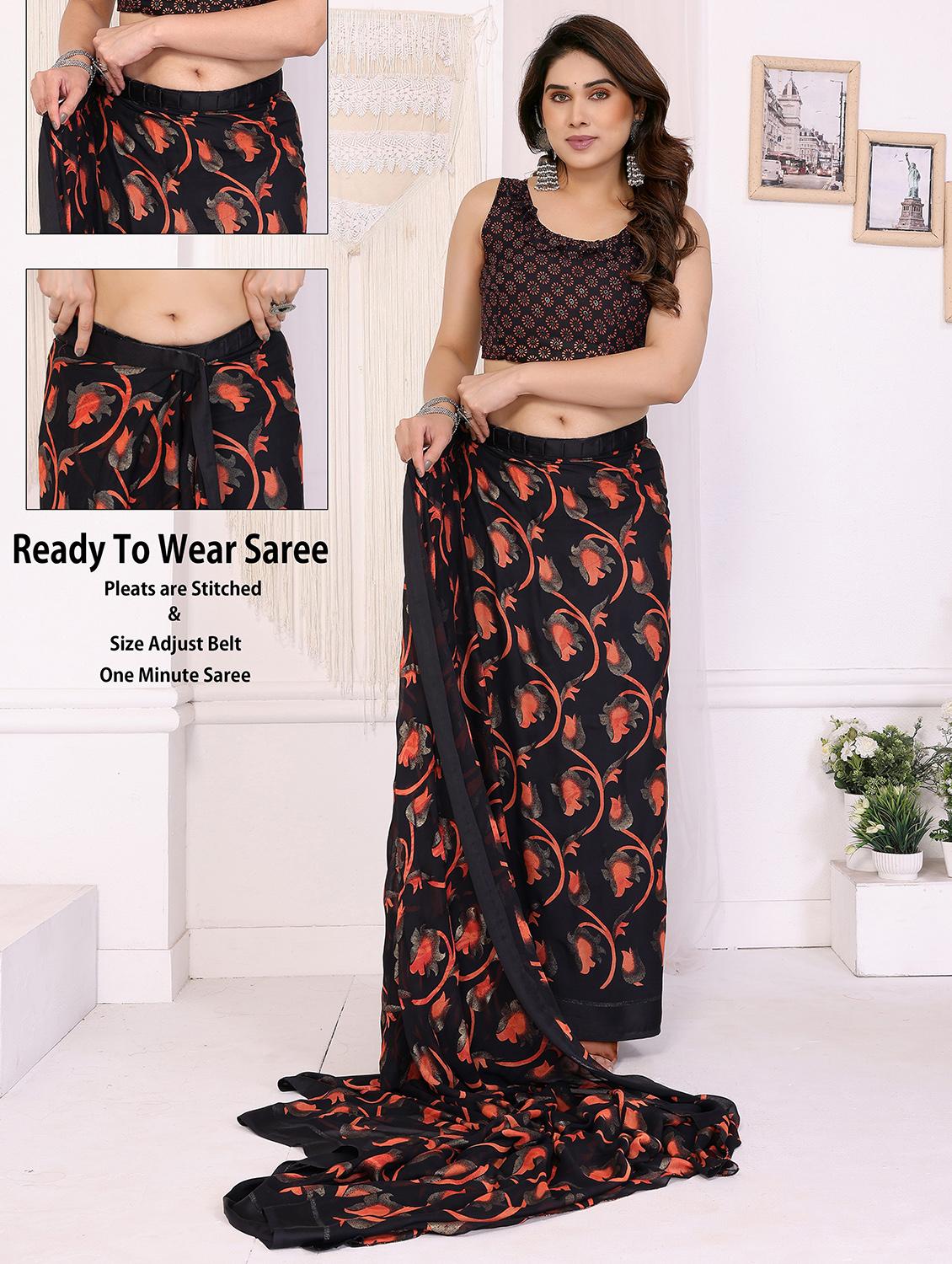 women black ready to wear saree with blouse - 21956470 - Standard Image - 5