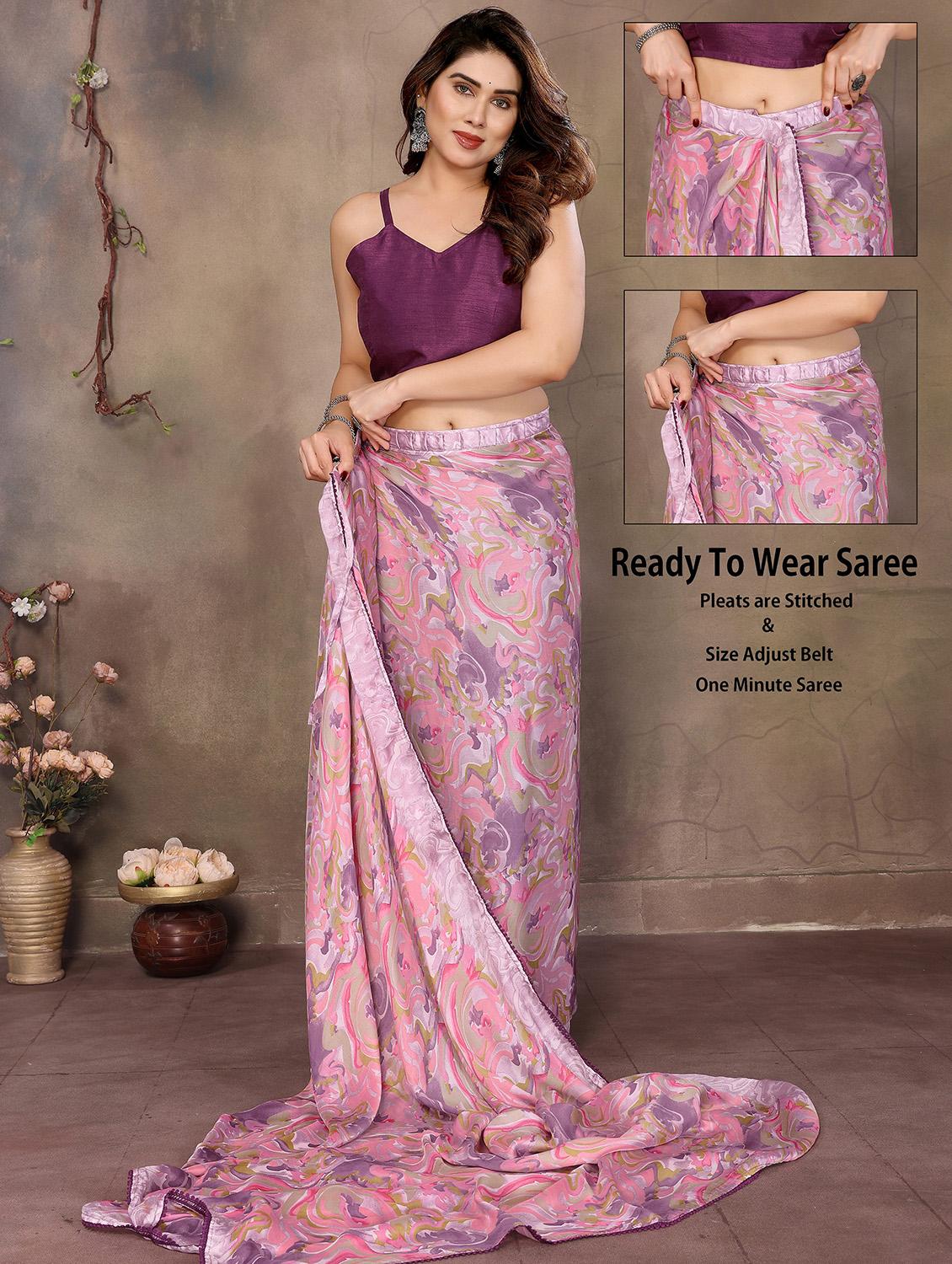 women pink ready to wear saree with blouse - 21956471 - Standard Image - 5