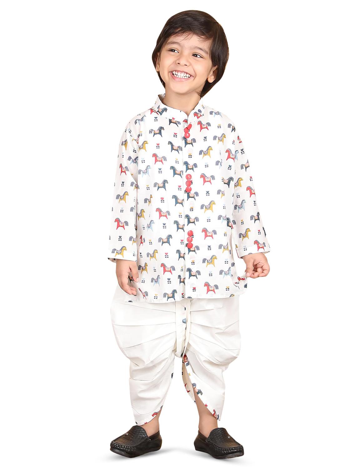 boys printed long sleeve kurta and dhoti set - 21956479 - Zoom Image - 0