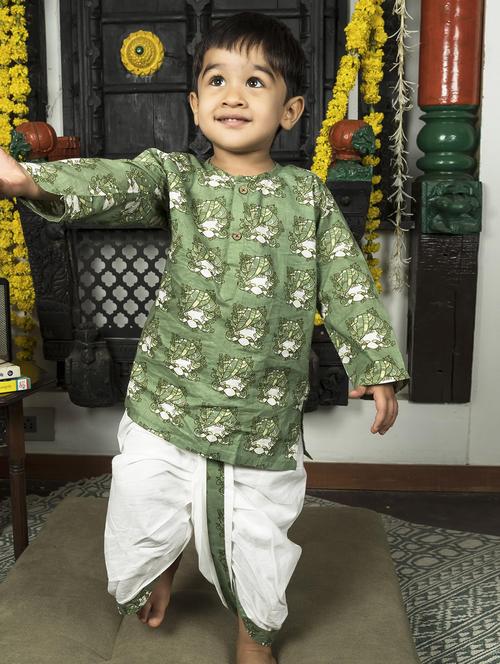 boys printed long sleeve kurta and dhoti set - 21956483 - Standard Image - 0