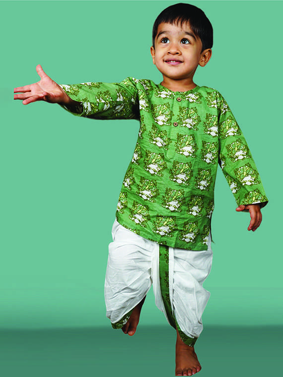 boys printed long sleeve kurta and dhoti set  - 21956483 -  Standard Image - 3
