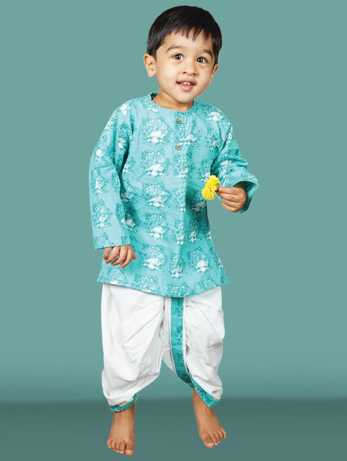 boys printed long slevee kurta and dhoti set - 21956485 - Zoom Image - 0