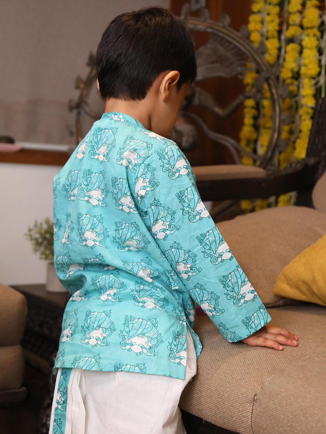 boys printed long slevee kurta and dhoti set - 21956485 - Standard Image - 3