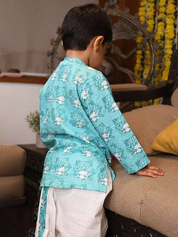 boys printed long slevee kurta and dhoti set  - 21956485 -  Standard Image - 3