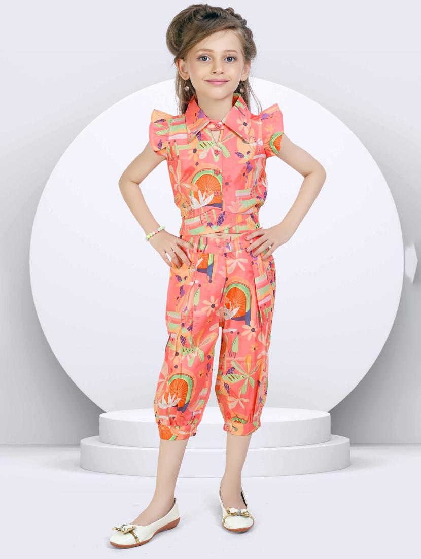 girls peach printed top & trouser co-ord set - 21956492 - Zoom Image - 0