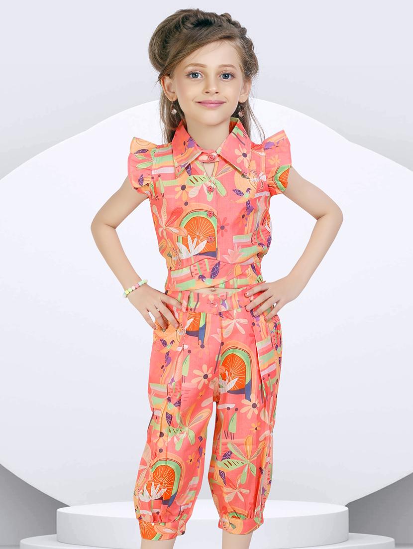 girls peach printed top & trouser co-ord set - 21956492 - Standard Image - 3