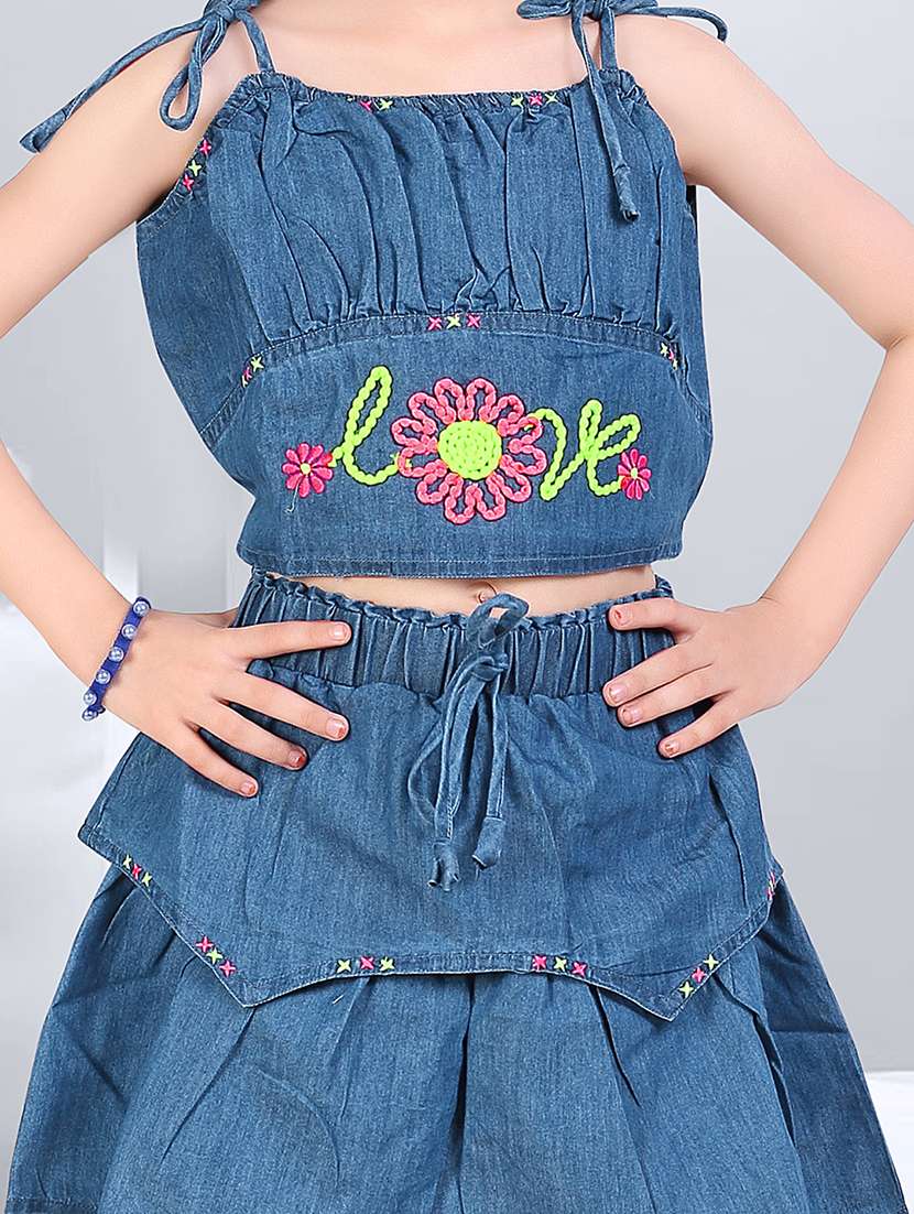 girls blue embroidered skirt & top co-ord set - 21956494 -  Standard Image - 5