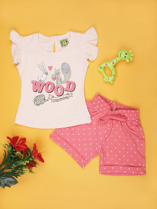 girls printed t-shirt & shorts twin sets - 21956528 - Standard Image - 0