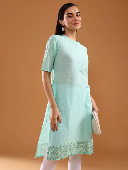 women printed three quarter sleeve straight kurta - 21956531 - Standard Image - 0