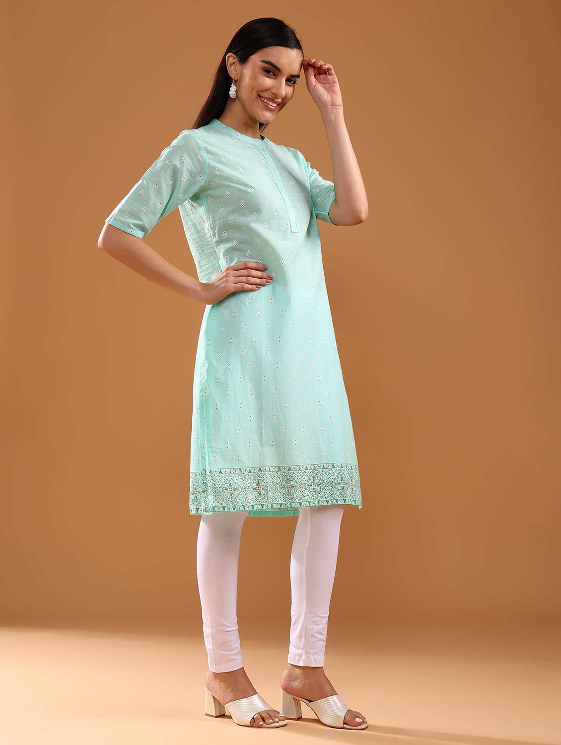 women printed three quarter sleeve straight kurta - 21956531 - Standard Image - 3