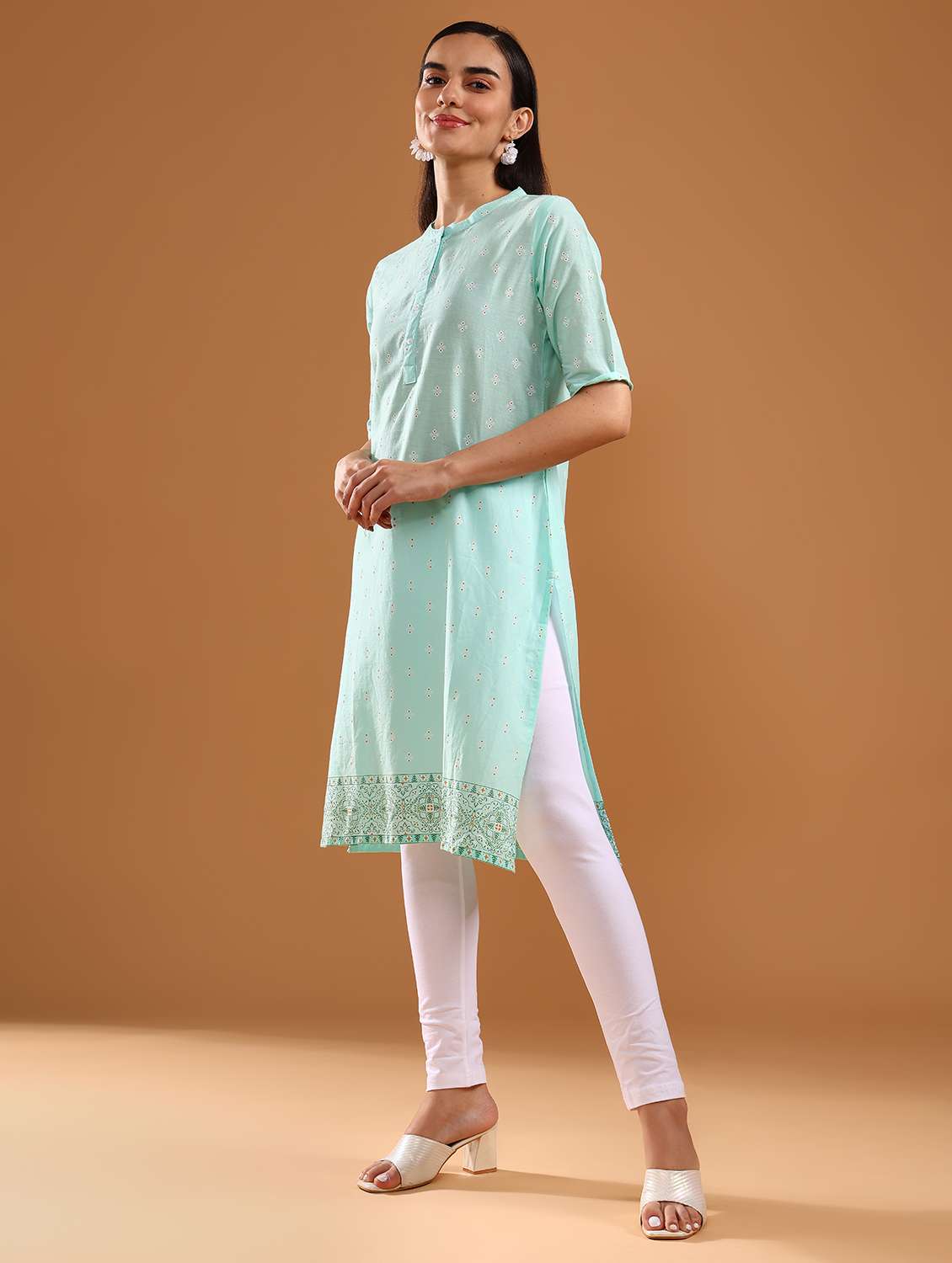 women printed three quarter sleeve straight kurta - 21956531 - Standard Image - 5
