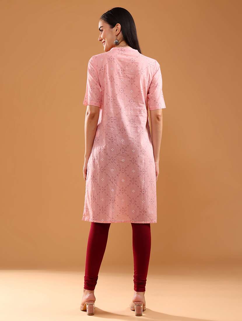 women three quarter sleeve straight kurta - 21956532 -  Standard Image - 3