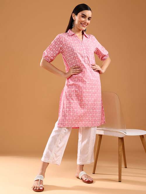 women three quarter sleeve straight kurta - 21956533 -  Standard Image - 0