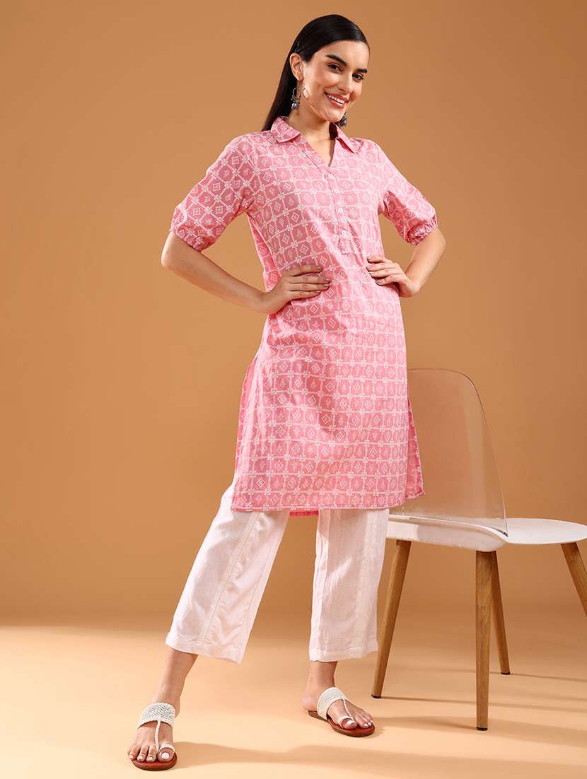 women three quarter sleeve straight kurta